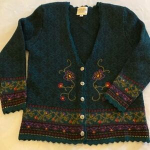 Susan Bristol Vintage sweater. Hand embroidered 100 percent wool